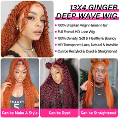 Pre-plucked ginger wig with natural hairline for seamless parting and styling