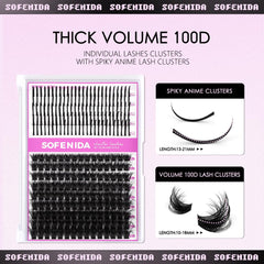 Sofenida 100D cluster lashes in 10-18mm create wispy volume and depth.