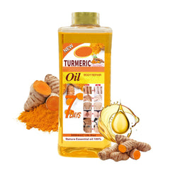 Soft7 Turmeric Oil bottle closeup for daily skin hydration and nourishment.