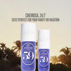 Cheirosa 240 ml mist displayed with tropical decor for refreshing skin scent.
