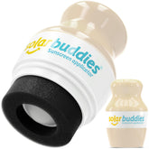 Solar Buddies sunscreen applicator cap close-up shows secure seal for travel