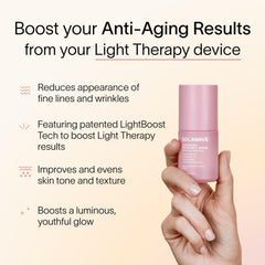 Solawave LightBoost dropper action highlighting precise application and hydration benefits.