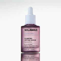 Solawave Plumping Peptide Serum bottle shows compact packaging for daily hydration.