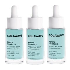 Solawave Renew Complex serum bottle ready for daily skin hydration and prep.