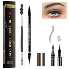 Soleira Eyebrow Pen with 4-tip microblading creates natural hair-like strokes for fuller brows.