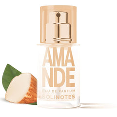 Solinotes Almond perfume bottle closeup showing calm, gourmet aroma
