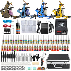 Solong Tattoo complete kit with four pro machines showcased for versatile tattooing