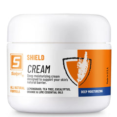 Solpri Shield bottle and label showing brand identity and post-workout care
