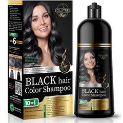 Solutrel Black Hair Dye Shampoo bottle for at-home gray coverage with natural shine
