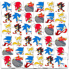 Sonic the Hedgehog tattoos on perforated sheets for quick distribution at events.