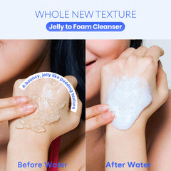 Soonding Jelly-to-foam transformation visible on skin during cleanse
