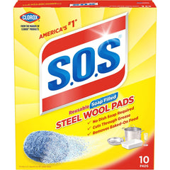 SOS steel wool soap pads for heavy-duty cleaning in kitchens and bathrooms.