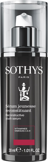 SOTHYS Reconstructive Youth Serum bottle pouring, highlighting hydration potential