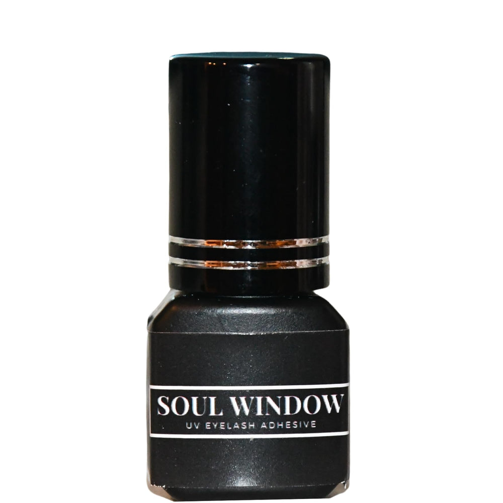 Soul Window UV Eyelash Adhesive bottle close-up showing waterproof, long-lasting bond