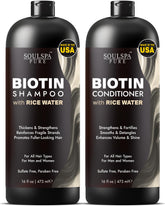 SOULSPA PURE Biotin Rice Water Shampoo bottle for daily strengthening of fine hair.