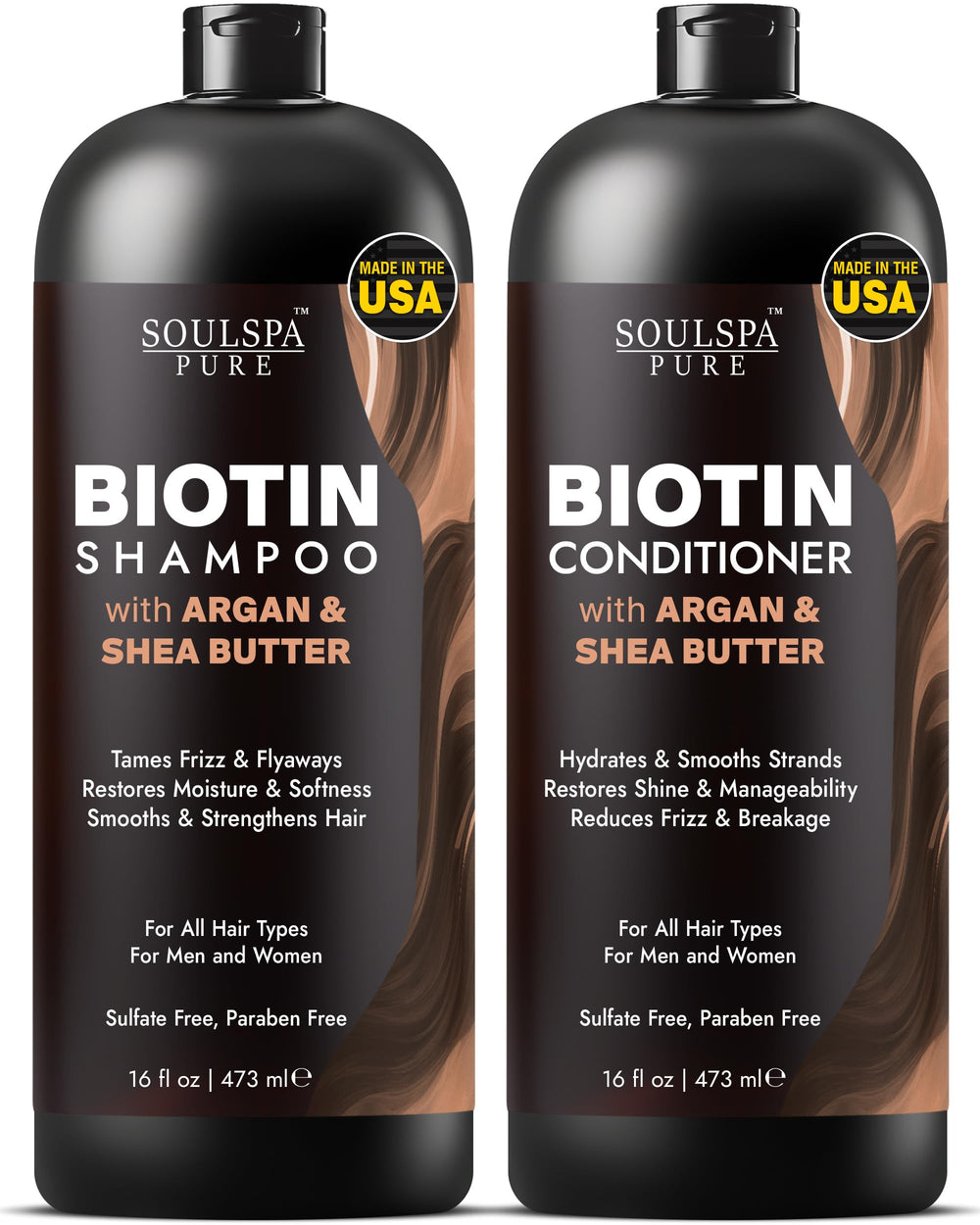 SOULSPA PURE Biotin Shampoo bottle delivers hydration and shine.