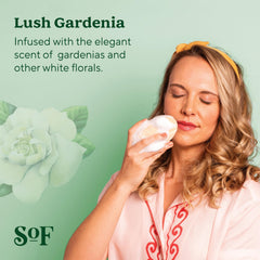SoF Gardenia bar soap ingredients blend coconut oil and shea butter.