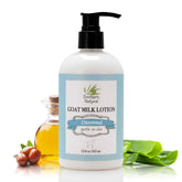 Southern Natural Goat Milk Lotion bottle shows unscented, hydrating formula for sensitive skin.