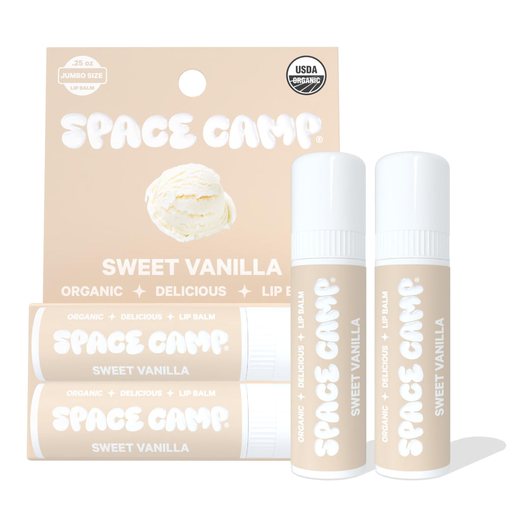 Space Camp Wellness jumbo lip balm sweet vanilla tube for velvety, hydrated lips.