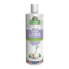 Spanish Garden Hair Loss Shampoo bottle shows a nourishing, gentle cleansing formula