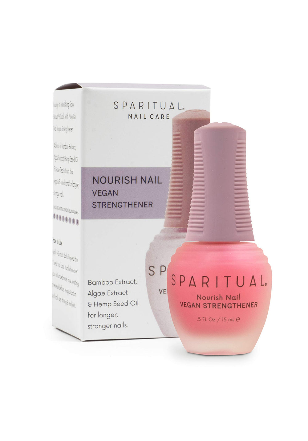 SpaRitual Nourish Nail Strengthener bottle showing vegan formula for stronger nails