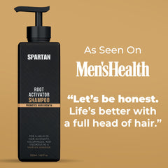 SPARTAN Root Activator Shampoo applied at the scalp for revitalizing care.