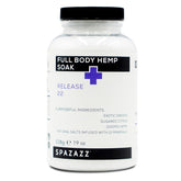 Spazazz Full Body Hemp Soak bottle closeup — spa-like relaxation at home.