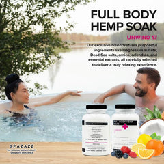 Spazazz spa-like bath scene highlighting calming aroma and full-body relaxation.