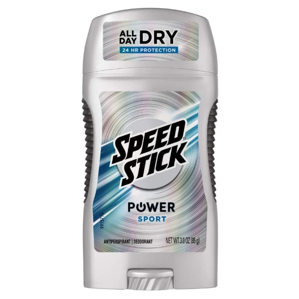 Speed Stick Power sport deodorant bottle front view with all-day protection.