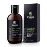 Sphagnum Botanicals Hair Growth Shampoo bottle on wood for stronger-looking hair.