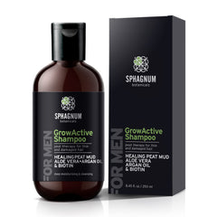 Sphagnum Botanicals Hair Growth Shampoo bottle on wood for stronger-looking hair.