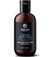 Sphagnum Botanicals Psoriasis Body Wash bottle with peat mud and olive oil for dry, itchy skin relief