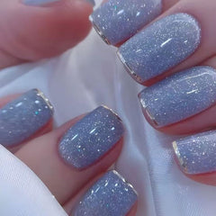 SPNBCQ blue glossy square press-on nails for quick chic style