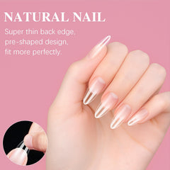 Natural-fit SSWSBYKE almond tips with front-edge and curved back for comfort.