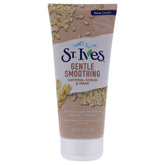 St. Ives Gentle Smoothing Oatmeal Scrub jar shows natural exfoliants for smoother skin.