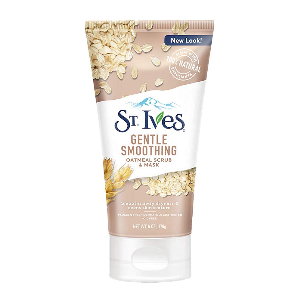 St. Ives Nourishing Scrub Mask packaging closeup highlighting two-in-one formula