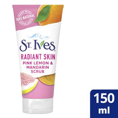 St. Ives Radiant Skin pink lemon orange scrub texture closeup shows natural exfoliants for gentle buff