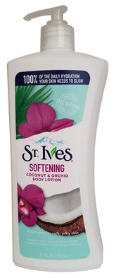 St. Ives coconut milk body lotion in a pump bottle for lasting hydration.