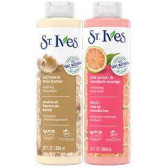 St. Ives soothing oatmeal bottle shows a hydrating formula for daily showers.