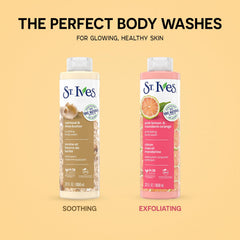 St. Ives soothing oatmeal label highlights 98% biodegradable packaging.
