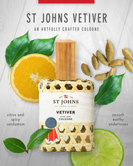 St. John Classic Vetiver bottle side view highlighting masculine daily wear