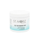 ST. MORIZ Self-Tan Remover Pads packaging with jar for travel-friendly tan correction
