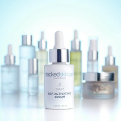StackedSkincare Hydrating EGF Serum ingredients label with plant-based fermented elements.
