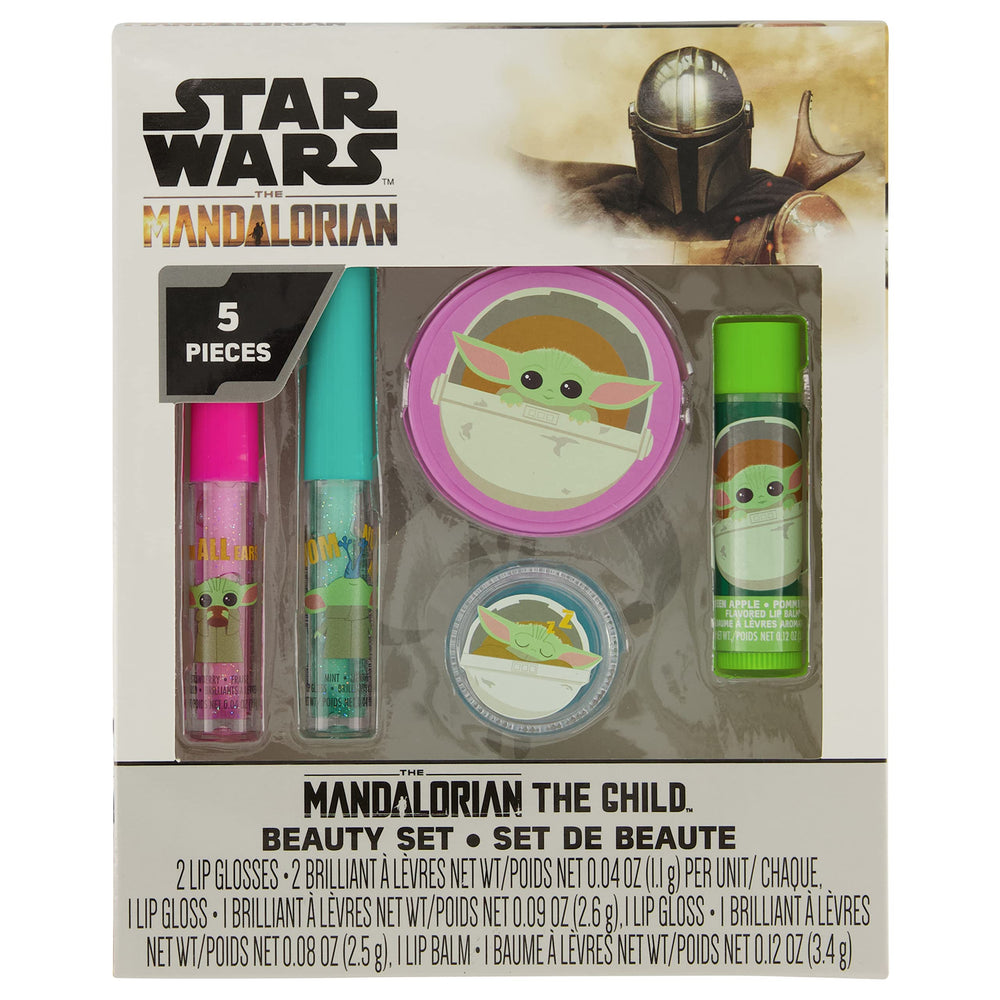 Star Wars Mandalorian Baby Yoda lip gloss set packaging, ideal for gifting.