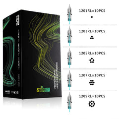 STIGMA Aquamarine Knight 1207RL round liner cartridge supports consistent fine lines
