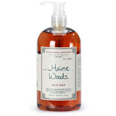 Stonewall Kitchen Maine Woods Hand Soap bottle 1, revitalizing cleanse with pepper scent.