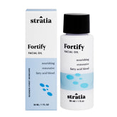 Stratia Fortify Restorative Facial Oil bottle shows non-greasy hydration for resilient skin.