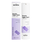 Stratia Night Shift Retinol Cream bottle with convenient pump for nightly use.