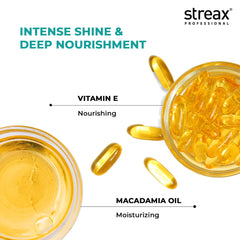 Streax Professional Vitariche Gloss Serum taming frizz on mid-lengths for smooth styling.