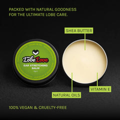 Stretch It balm applied to earlobe for smooth stretching.